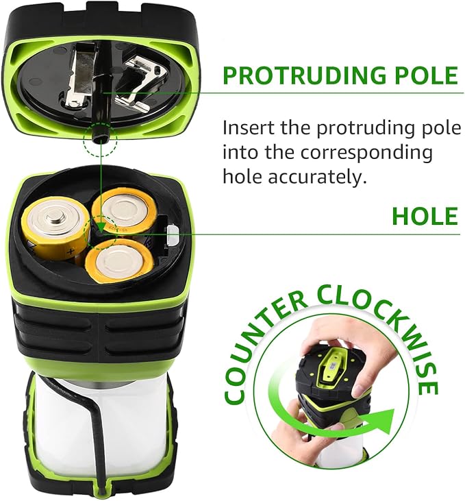 Lepro 1000LM Battery Powered LED Camping Lantern with 4 Light Modes, Green | Camping Essentials, Waterproof Lantern Flashlight for Camping, Emergency Light, Power Outages, Not Rechargeable, 2Packs
