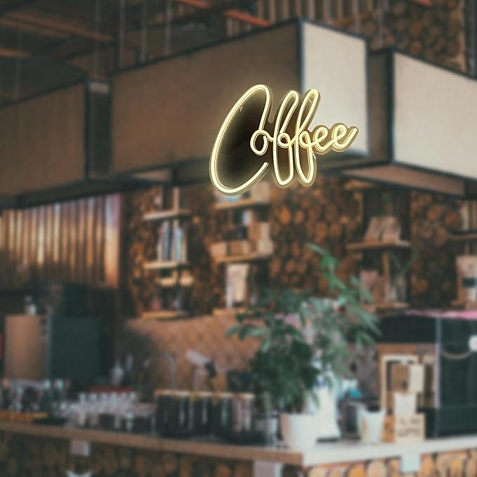 Coffee Neon Sign Bar Wall Decor,Adjustable Brightness Led Lights Sign,USB Powered Neon Light for Coffee Bar,Home Bar,Hotel(Yellow)