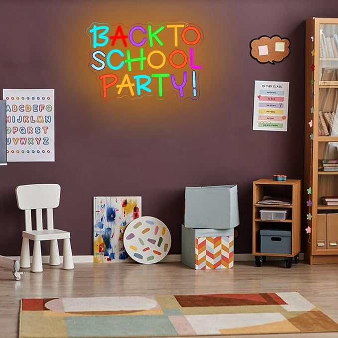 Back To School Party Neon Signs for Wall Decor Party Neon Light Inspirational LED Lights Color Letter Light Up Sign for Bedroom School Classroom Home Kid Room