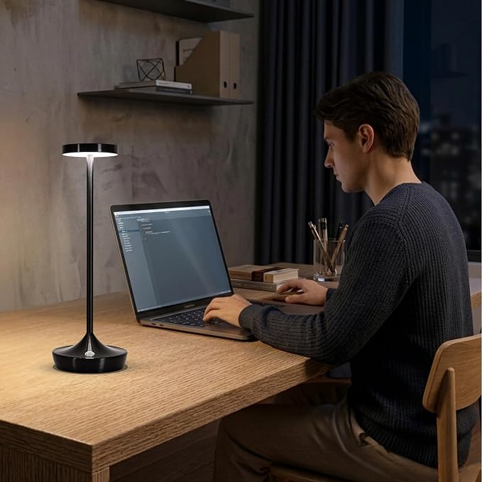 Cordless LED Table Lamps, Rechargeable 6000mAh, 72H Runtime, Waterproof | Stepless Touch Dimming with 3 Color Modes & Memory Function for the Perfect Ambiance at Home, Restaurants & Patios (Black)