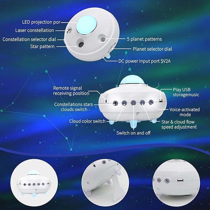 Galaxy Projector Star Projector, 12 Zodiac Constellations, 4 Aurora Color Combinations, Dynamic Star Clusters,Bluetooth Speaker. for Bedroom, Living Room, and Party Night Light Projector.