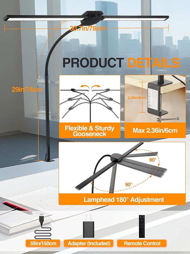 LED Desk Lamp for Home Office,5 Color+9 Brightness Office Desk Lamp,1200Lumen Eye Protection Desk Light,Computer Light with Remote Control & Timer for Office/Monitor/Computer/Study/Puzzle