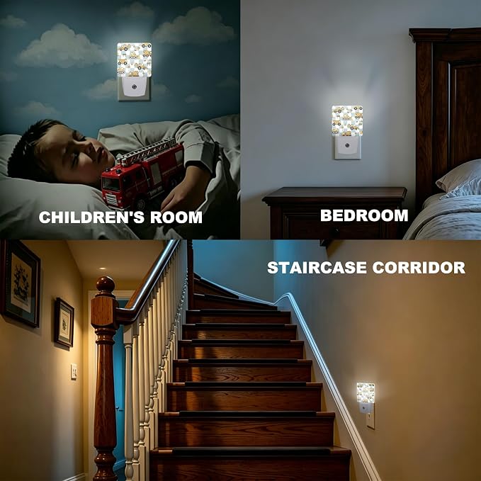 Night Lights Plug into Wall, Grid Excavator Night Light with Dusk to Dawn Smart Sensor for Bedroom Bathroom Hallway Kitchen, Led Nightlights for Boys Girls Women Men