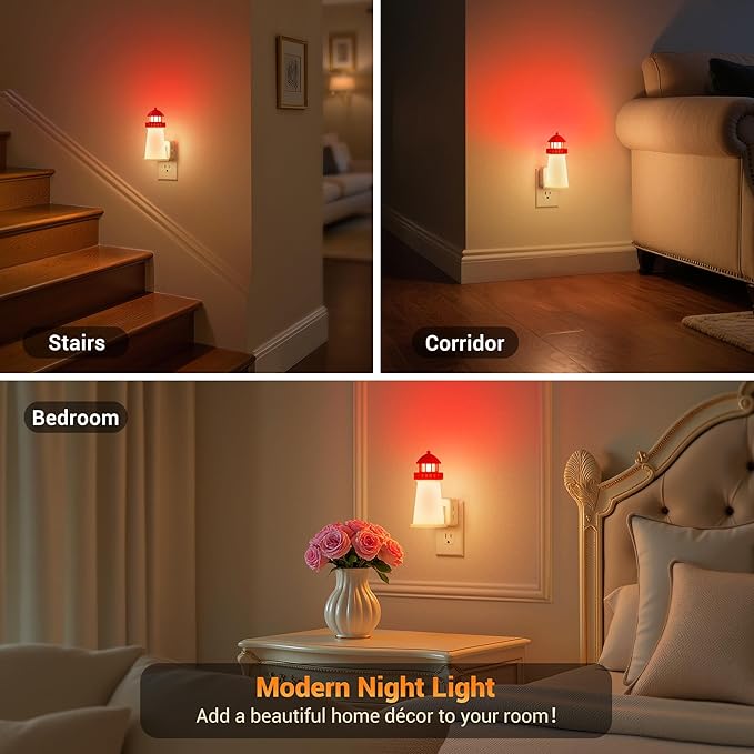 JandCase Night Lights Plug into Wall,3D Printed Beacon Night Light,3000K Plug in Nightlight with Dusk to Dawn Sensor,0-100LM Adjustable Brightness for Rooms Bathroom Hallway