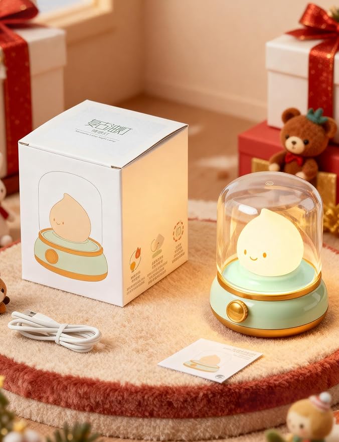 Cute Flame Kids Night Light, Rechargeable Lamp, Timer, Cozy Gift | Battery Night Light, Dimmable, kerosene Lamp, Desk Lamp Cute, Bedside Light, Portable, Kids Lantern, Nursery lamp, Ghost