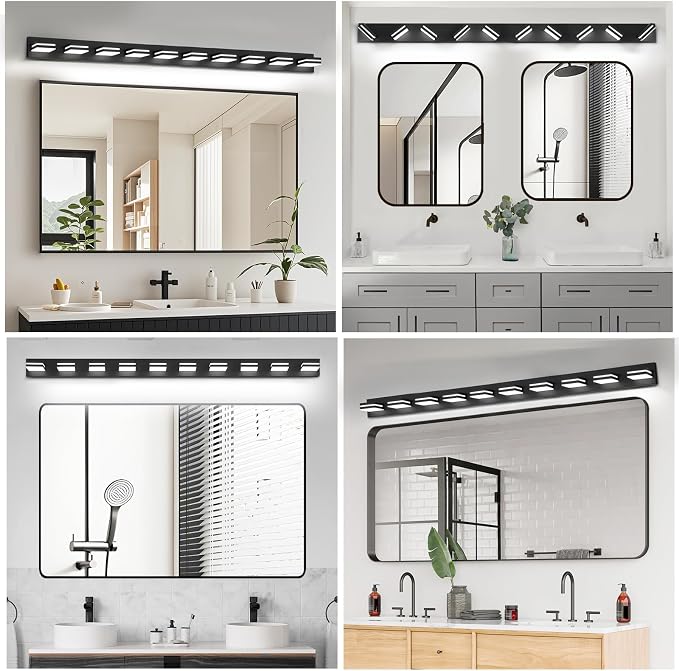 IZORRO LED Modern Bathroom Lights Fixtures(10-Light,Dimmable),Matte Black Acrylic Wall Lighting,Vanity Lights for Bathroom Over Mirror - 6000k 46In (No Assembly Required)