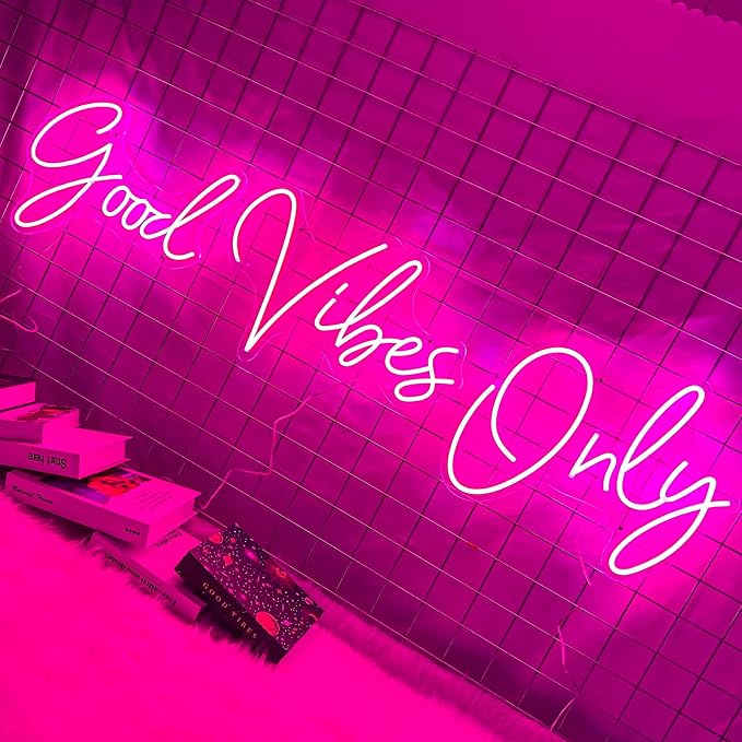 Large Good Vibes Only Neon Signs for Wall Decor -56.57" x 13.5" Pink | Extra Large Neon Sign LED Art Decorative Lights with Dimmable for Bedroom Home, Gym, Club Bar and Party Decor
