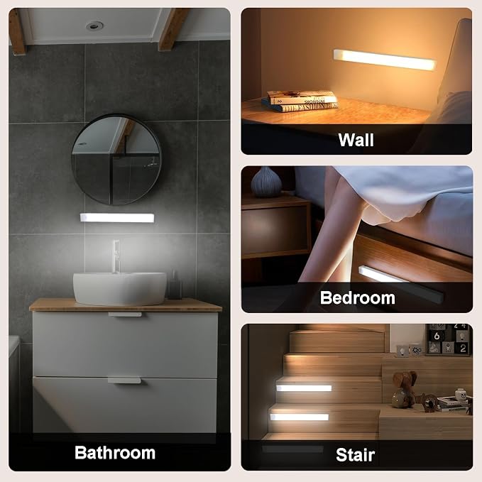 6 Pack Motion Sensor Under Cabinet Light 8 Inch Magnetic LED Closet Lights | Rechargeable Under Counter Light for Stair Bedroom Cupboard