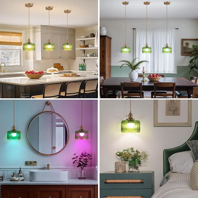 Battery Operated Pendant Light,Vintage Light Fixtures RGB Rechargeable Light Bulb 2500mAh 6.6in with Remote Control Wireless Adjustable Chandelier for Kitchen Island Hallway 1 Light
