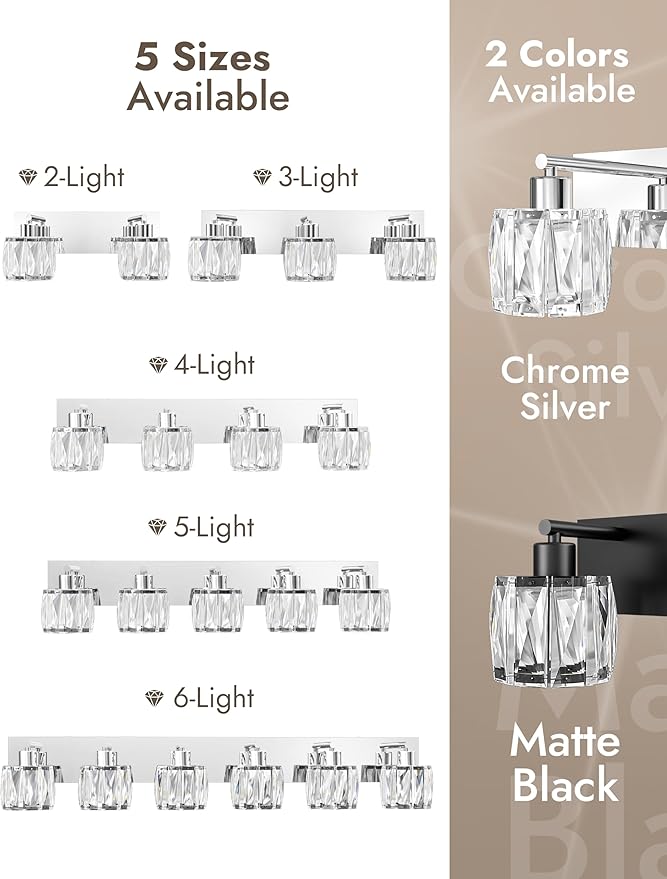 VOLISUN Crystal Vanity Lights - 4 Light Modern Stainless Steel Bathroom Light Over Mirror, Chrome Finish - UL Certificated (Exclude Bulb)