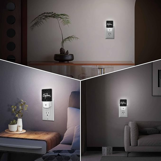 LED Night Light Lamp with Smart Sensor Dusk to Dawn Sensor,Happy Black Vintage Merry Christmas Night Light Daylight White,0.5W Plug-into Wall for Adults,Bedroom,Bathroom,Hallway,Kitchen
