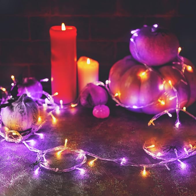 200 LED Connectable String Lights, 66FT Christmas Lights Outdoor Indoor | Orange & Purple, 13 Modes, Timer, Clear Wire Waterproof Twinkle Fairy Lights Plug in for Halloween Bedroom Patio Tree Decor