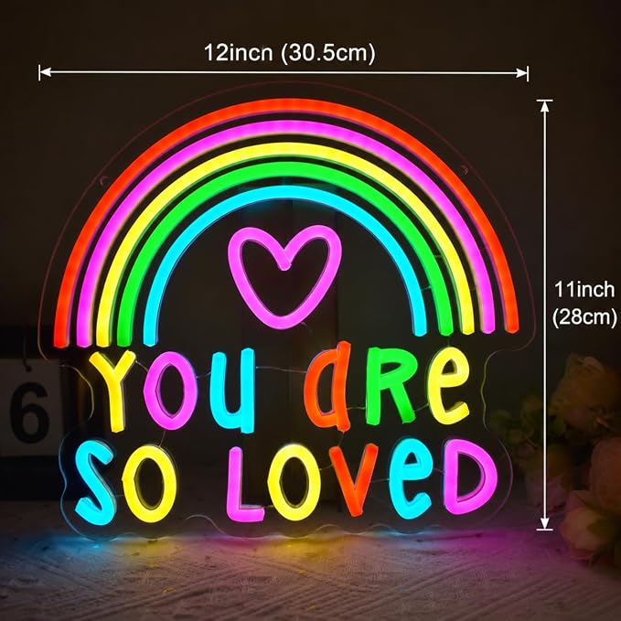You Are so Loved Neon Sign Rainbow LED Light for Bedroom Wall Decor, Dimmable Colorful Neon Sign for Kids Room, Playroom, Nursery, Dorm, Party Decorations & Gift Ideas