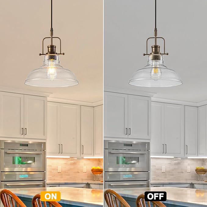 WILON Seeded Glass Modern Pendant Light for Kitchen, Rust | 11'' Seeded Glass Shade, Adjustable Height, E26 Ceramic Socket, 60W MAX, Farmhouse Style for Dining Room Kitchen Over Sink