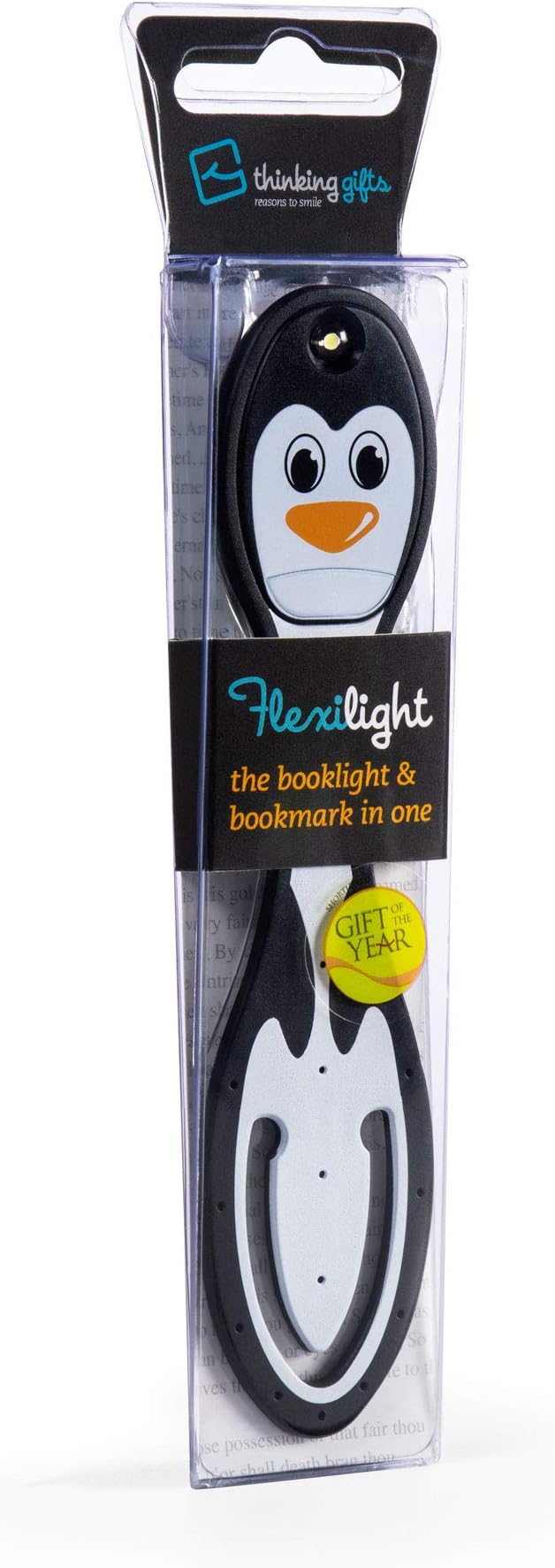 Gifts for Readers & Writers Book Light, Clip On Reading Light for Bed, 2in1 Flexilight & Bookmark, Small & Lightweight with a Soft Glow, 2 Batteries Included, Penguin