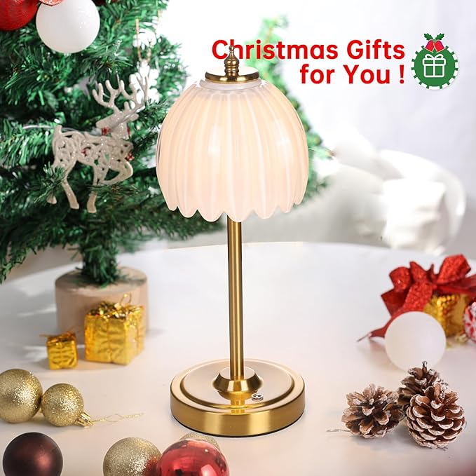 Set of 2 Tulip Table Lamp with 5000mAh Battery & Touch Control, Cordless Table Lamp with 3 Colors, Dimmable Rechargeable Table Lamps for Bedroom, Living Room, Entryways (White Tulip)