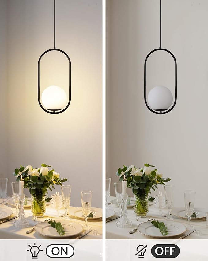 Yunnix 3 Pack Pendant Lights Kitchen Island, Pendant Light Fixtures, Modern Black Globe Glass Pendant Lighting, Mid Century Chandelier One Light for Bathroom Bedroom Dining Room