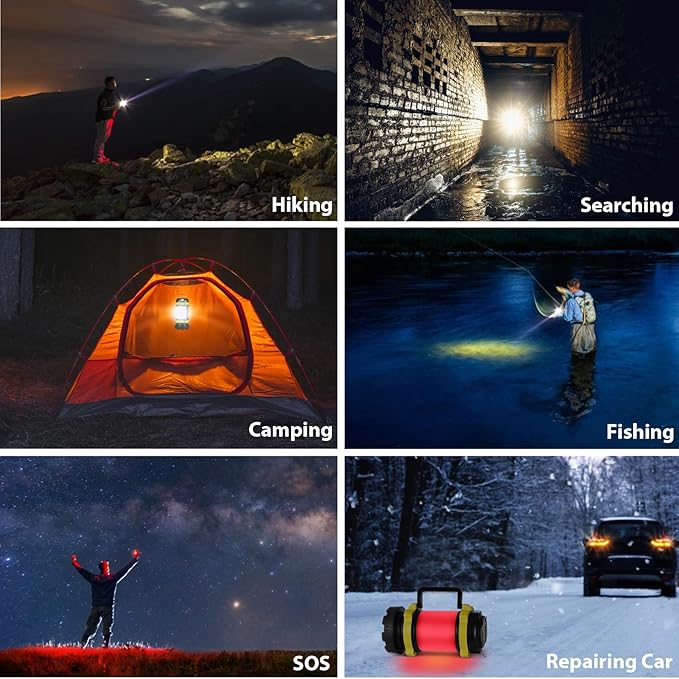 2 Pack Camping Lantern, Outdoor LED Camping Light, Rechargeable Flashlights with 1000LM, 6 Modes, IPX5 Waterproof Portable Emergency Camp Light for Hurricane Survival - Yellow
