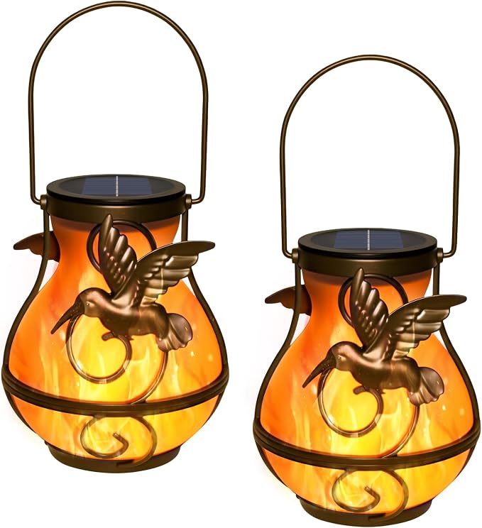 4 Pack Solar Lanterns Outdoor, Hummingbird Plastic Flickering Flame Lights, Hanging Solar Lantern Waterproof for Patio, Porch & Garden Decoration, Gifts for Women, Mom