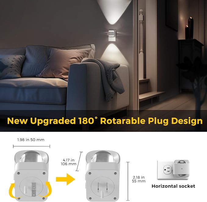 L LOHAS LED Night Light Projector, Night Lights Plug into Wall Light Sensor | Dusk to Dawn Sensor Nightlight, Rotating White Nightlights, Daylight Ambient Lighting for Bathroom, Hallway, Gift, 1 Pack