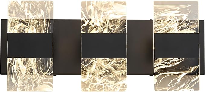 Modern LED Bathroom Light Fixtures Dimmable 3-Light Black Vanity Light, 5CCT Adjustable Lighting Fixture Vanity Lights Over Mirror, Smoked Acrylic LED Vanity Lights for Bathroom