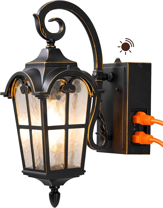 EDISHINE Dusk to Dawn Outdoor Wall Lights, Porch Light Fixture with GFCI Outlet, Exterior Wall Lantern with E26 Socket, Waterproof Outside Wall Sconce Wall Mount Lamp for Front Door, Patio, Garage | E26 Socket, Auto ON/OFF, Quality Aluminum, Weatherpro...
