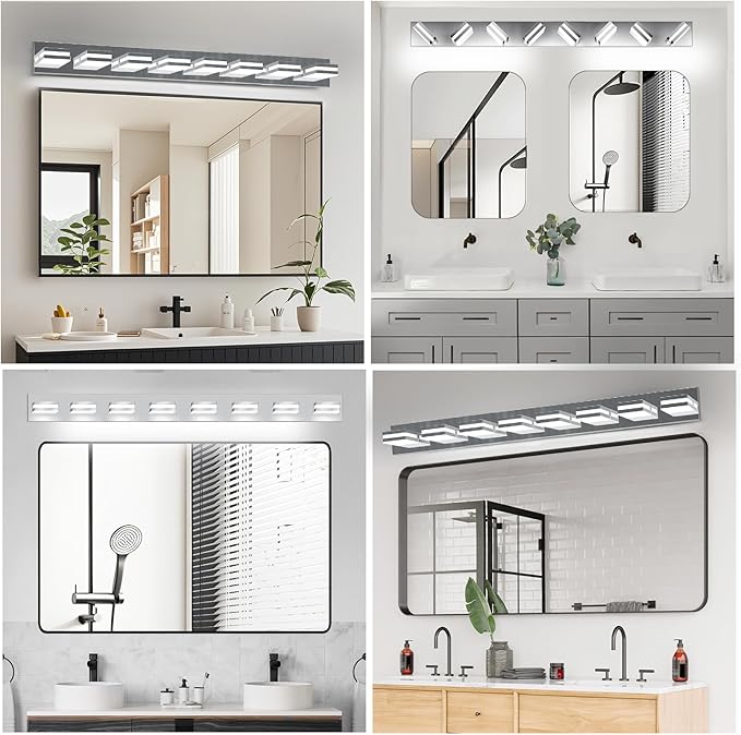 IZORRO LED Modern Bathroom Lights Fixtures(8-Light,Dimmable),Chrome Acrylic Wall Lighting,Vanity Lights for Bathroom Over Mirror - 6000k 46In (No Assembly Required)