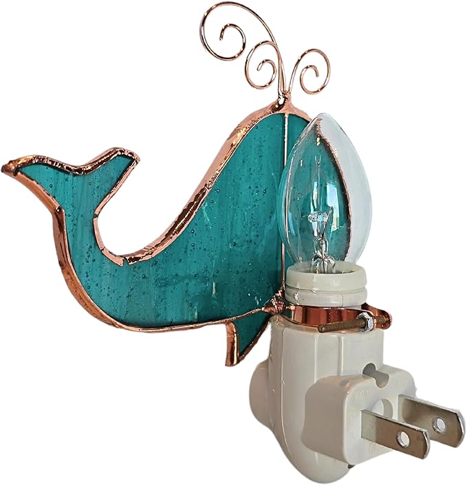 Gift Essentials Blue Whale Plug in Night Light - Stained Glass Nightlight with On/Off Rocker Switch - Includes One 4 Watt Replaceable Incandescent Warm Glow Bulb