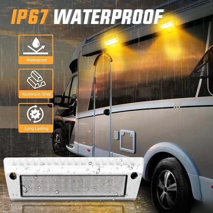 Nilight 2PCS 9 Inch RV Exterior Lights Amber Beam for RV Trailer Camper SUV | 2PCS LED porch scene cargo light, white aluminum housing, 12V 24V waterproof for RVs trailers campers 5th wheels