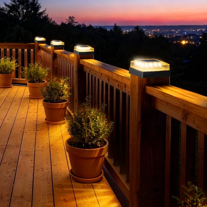 Solar Post Cap Lights for 4x4 Wood/Vinyl Posts 8-Pack, Black | 4x4 Post Solar Lights, IP65 Waterproof, 10-12 Hours of Illumination with 3 Lighting Modes for Garden/Patio/Porch