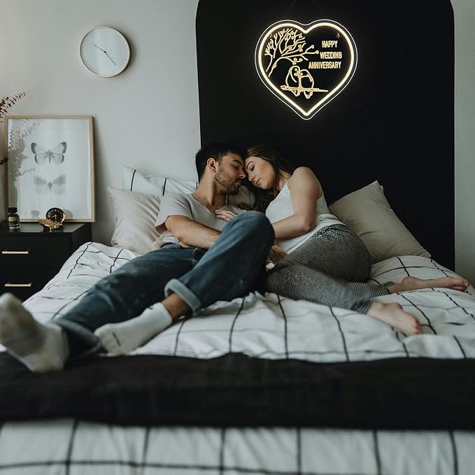 Lucunstar Wedding Neon Sign Happy Anniversary LED Sign for Wall Decor Valentines Day LED Light Love Signs Heart Decor in Wedding Party Bedroom Home Love Gifts for Couple in Anniversary Party