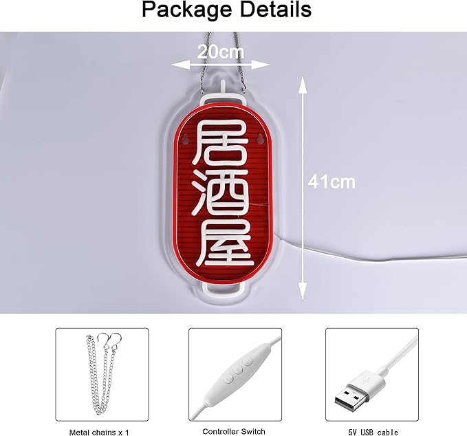 Japanese Izakaya Beer Bar Neon Sign LED Neon Light for Business Wall Decor with Dimmable Switch for Pub Club Party Restaurant 居酒屋 Japanese Style USB Powered