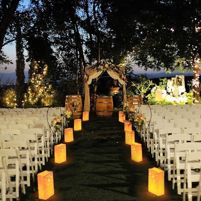 White Paper Luminary Bags - 50-Pack Candle Lantern Bags, Fire-Retardant, Star Luminaries for Christmas, Weddings, Birthday Party Valentine's Day Decoration, 5.9 x 10 x 3.5 Inches