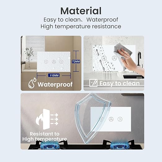 Smart Fan Switch Single Gang 2.4GHz Wi-Fi Touch Switch, Neutral Wire Required,Work with Smart Life/Tuya App and Alexa,Tempered Glass Panel,White