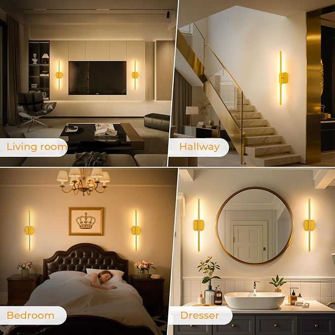 Battery Operated Wall Sconce Detachable 360°Rotate, Wireless Wall Lamp 3000-6500K Dimmable, 10000mAh Rechargeable Wall Light for Bedroom, Living Room,28.3" Black Gold 4 Pack