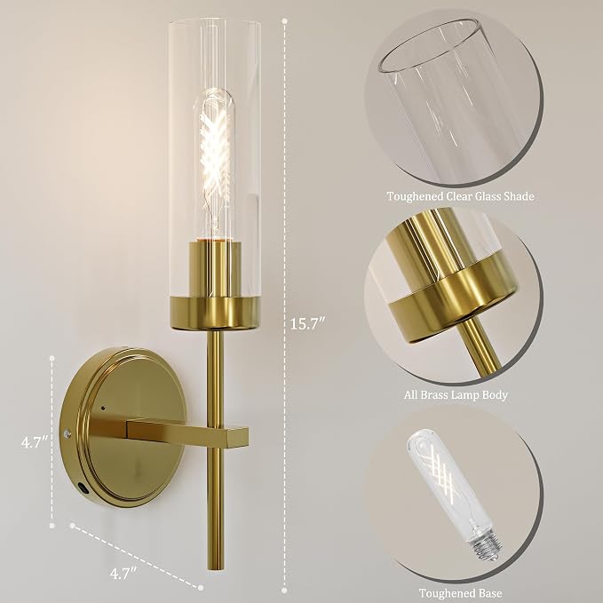 Gold Battery Operated Wall Sconce, Wireless Wall Sconces with Remote Control, Rechargeable 3000K Dimmable Wall Light for Bedroom Living Room Bathroom Hallway Entryway Stairwell