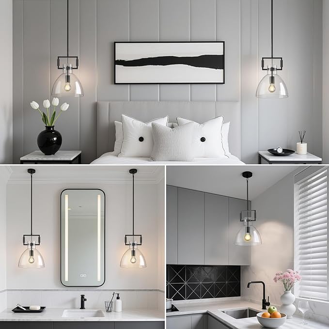 Mondern Large Black Kitchen Island Pendant Light, 10 '' W 1-Light Glass and Brass Island Pendant Lights,Farmhouses Pendant Light, for Kitchen,Bathroom