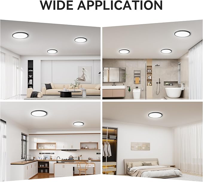 6Pack 3200lm LED Flush Mount Ceiling Light, Super Slim 12 inch LED Ceiling Light, 5000K LED Ceiling Light for Bedroom, Living Room, Dining Room (Black, Six Pack)