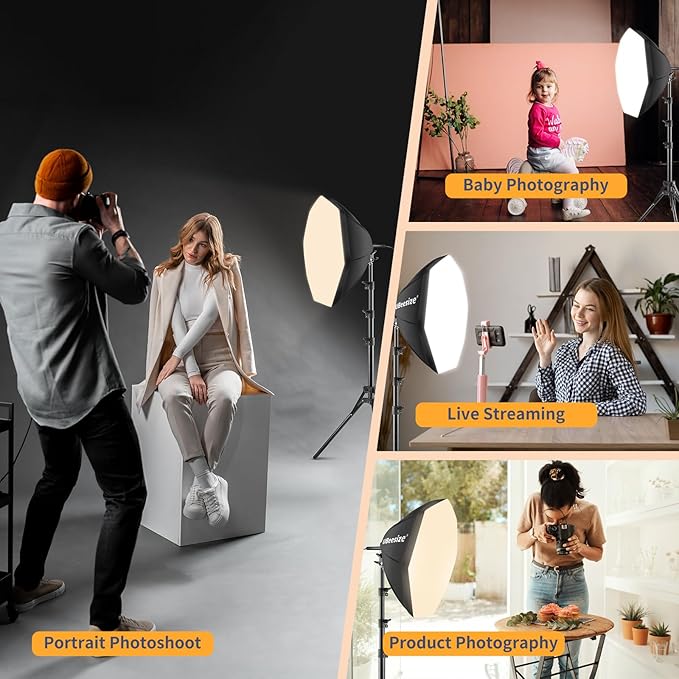 UBeesize Softbox Photography Lighting Kit, 20'' x 20'' Professional Softbox Lighting Kit with 85W 3000-7500K LED Bulbs, Studio Lights for Photography/Video Recording/Portraits Shooting/Live Streaming