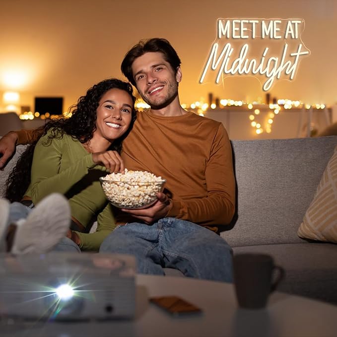Meet Me At Midnight Neon Sign Warm White Led Light Up Words Sign for Bedroom Decor Dimmable USB Powered Neon Light for Bar Home Hotel Wall Decor Gift Sign 16.5 * 11 In