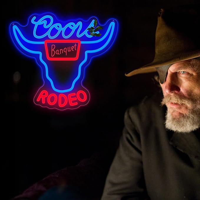 Western Decor Cowboy Neon Sign - 9 Brightness Adjustments Usb Powered, Cow Skull Light, Sign Beer, Bar Club Bull Led Wall Decor, Blue