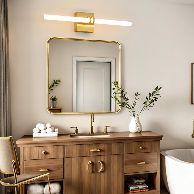 Gold Bathroom Light Fixture LED Vanity Light 22" Wall Sconce | 5CCT Dimmable Wall Light, Modern 360° Lighting, 18W Hardwired Vanity Light for Bathroom, Flicker-Free