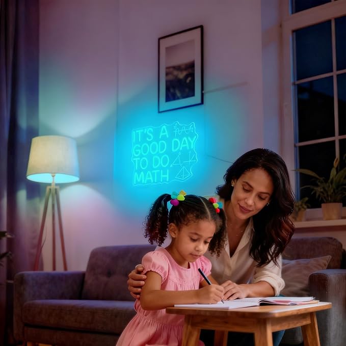 It's a Good Day to Do Math Neon Sign Blue LED Sign Math for Classroom Decor | Dimmable Math Neon Sign for Math Teachers Students and Math Lovers Classroom Decor Study Room Office Homeschool USB Powered