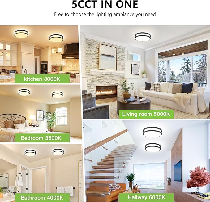 Flush Mount Ceiling Light - 2 Pack 36W 3000K/3500K/4000K/5000K/6000K Dimmable Led Ceiling Light Fixture for Kitchen Hallway Bedroom Bathroom (2, Black, 14 Inch)