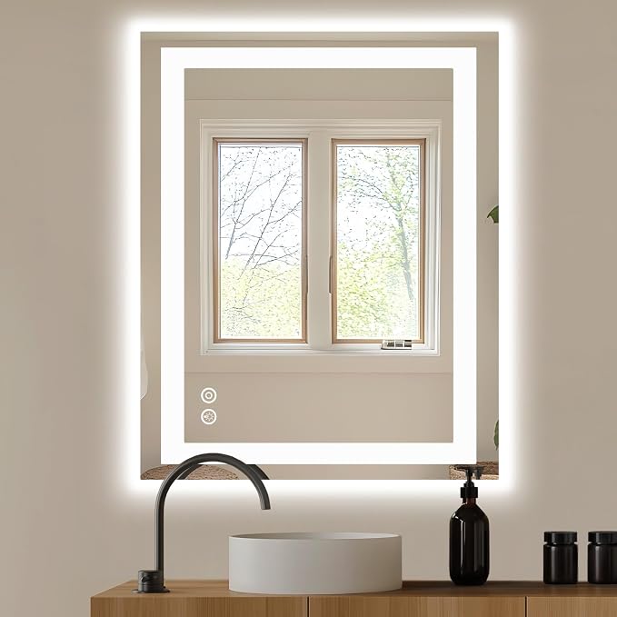 DUMOS 32.1"x40.1" LED Bathroom Mirror, Bathroom Vanity Mirror | Smart Anti-Fog, Front Light and Backlit, 3 Color Temperatures, Dimmable, Memory Function