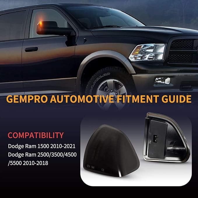 Gempro Led Side Mirror Turn Signal Light for 2010-2018 Dodge Ram 1500 2500 3500 4500 5500 Tow Mirror Lamp Smoked Len 68302828AA 68302829AA, 2PCS