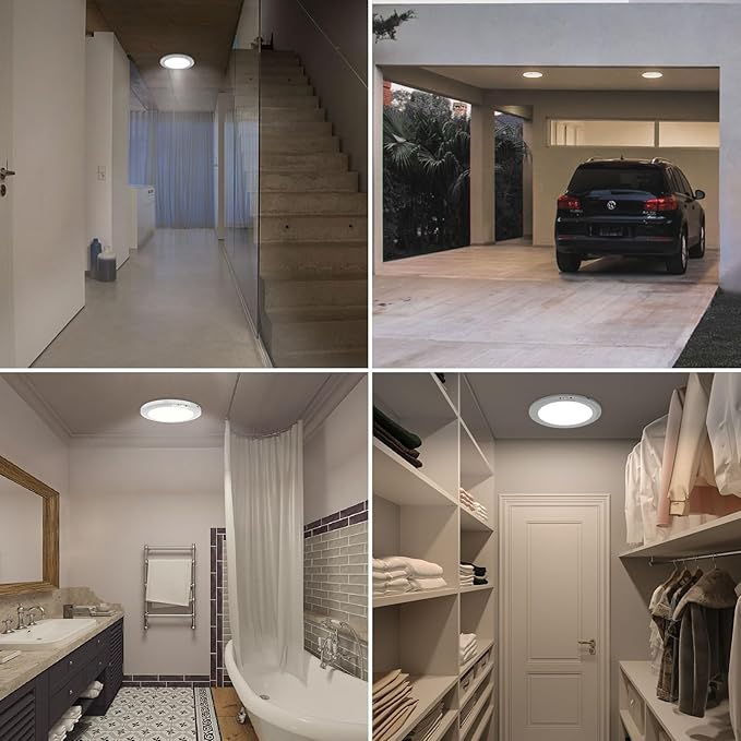 Battery Operated Auto Motion Sensor LED Celling Lights Set of 2, Smart Body Sensor Ceiling-mounted Lamps Fixture with 3 Colors/Brightness, Motion Detection Magnetic Celling Lights for Closet Shower