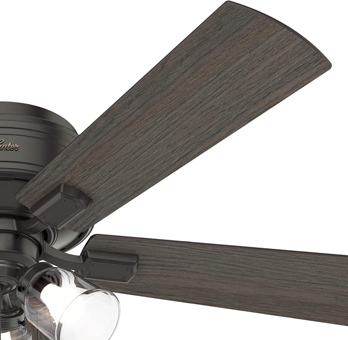 Hunter Crestfield, Indoor, Ceiling Fan, Quiet, 52 inch, Noble Bronze | with LED Lights and Pull Chain, Low Profile Flush Mount, 5 Blades, For Bedroom, Living Room, Kitchen, 54208