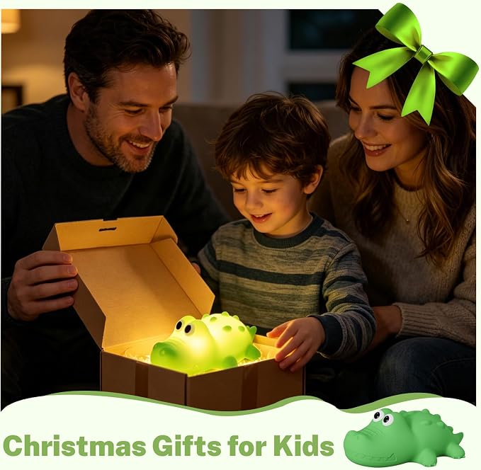 AVEKI Night Light for Kids, Baby Crocodile Night Light with Dimmable Warm Light & RGB Mode, Soft Silicone Touch Lamp with 30M Timer, Rechargeable Alligator Light for Nursery Kids Room