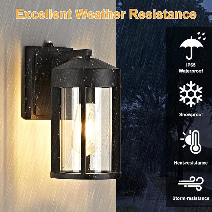 Dusk to Dawn Outdoor Lights Fixture Wall Mount–Modern Geometric Industrial Black Exterior Wall Sconce, Waterproof Anti-Rust Outside Porch Light for House Patio Entryway Garage (2 Pack)